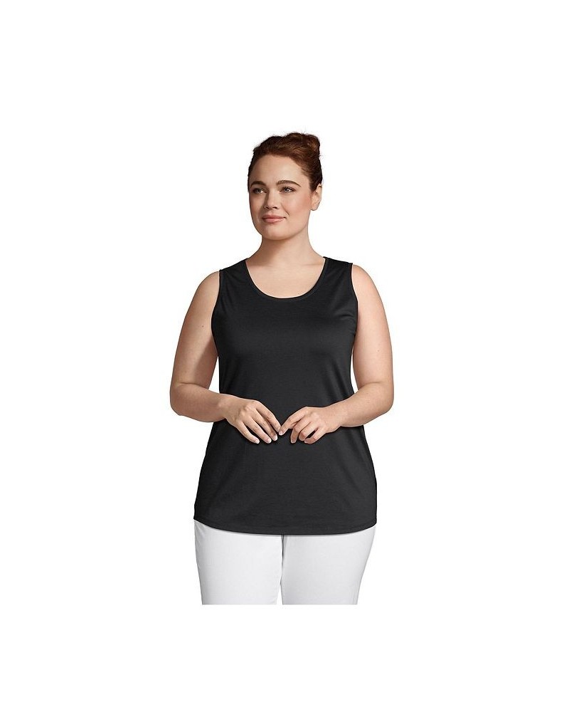 Women's Plus Size Supima Cotton Scoop Neck Tunic Tank Top Black $20.19 Tops