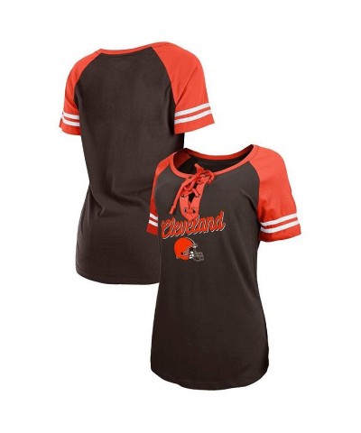 Women's Brown Orange Cleveland Browns Logo Lace-Up Raglan T-shirt Brown $28.31 Tops