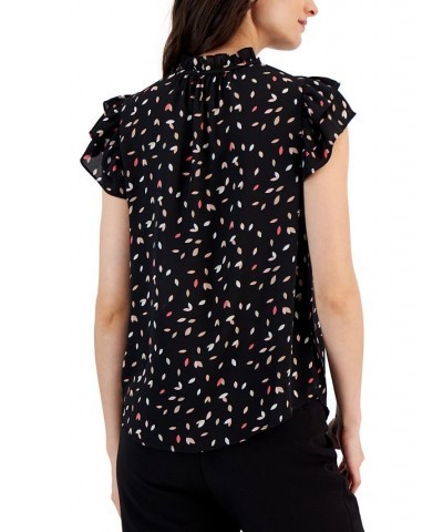 Women's Printed Ruffled Tie-Neck Flutter-Sleeve Top Anne Black Multi $23.76 Tops