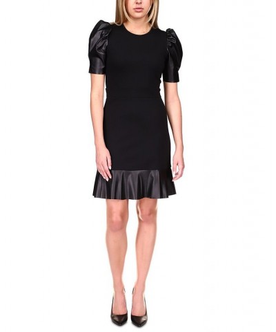 Puff-Sleeve Ruffle-Trim Dress Black $45.76 Dresses