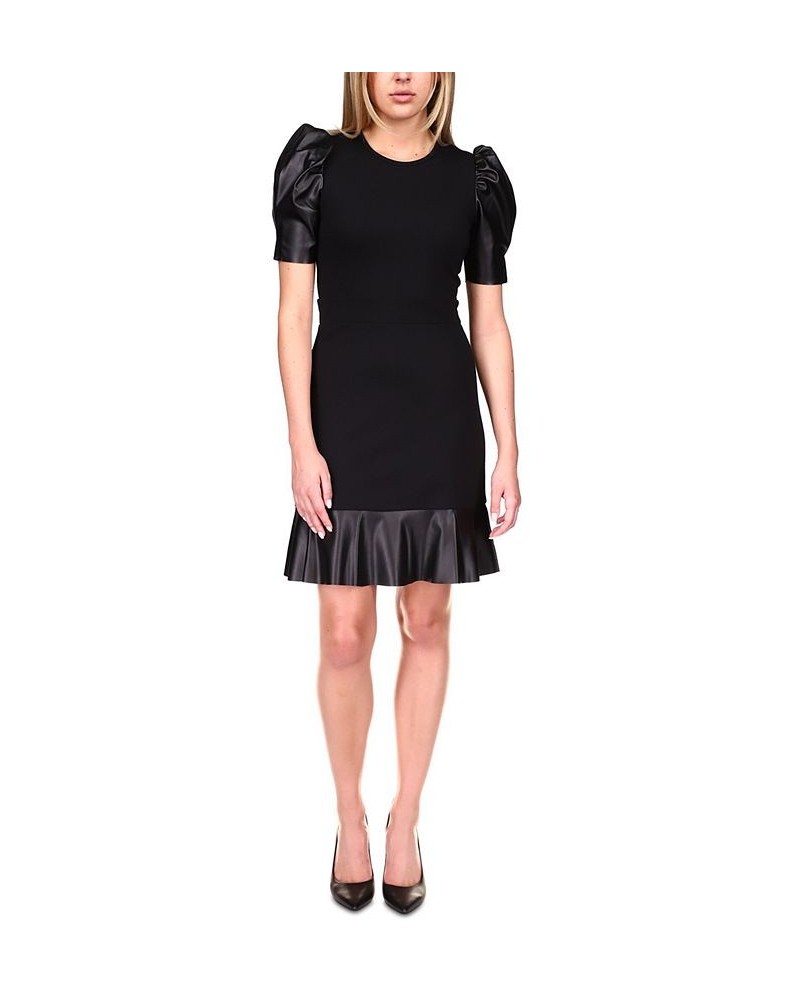 Puff-Sleeve Ruffle-Trim Dress Black $45.76 Dresses