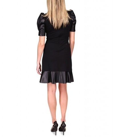 Puff-Sleeve Ruffle-Trim Dress Black $45.76 Dresses