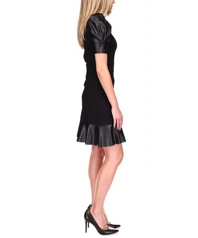 Puff-Sleeve Ruffle-Trim Dress Black $45.76 Dresses