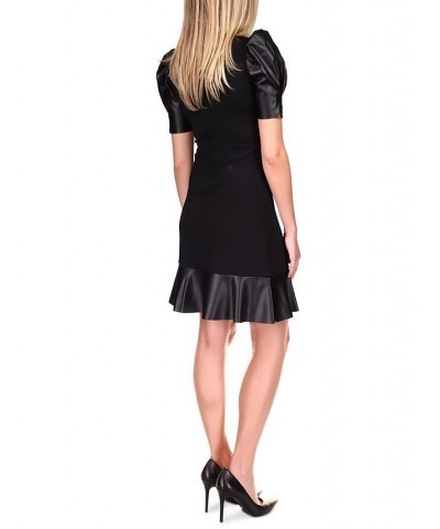 Puff-Sleeve Ruffle-Trim Dress Black $45.76 Dresses