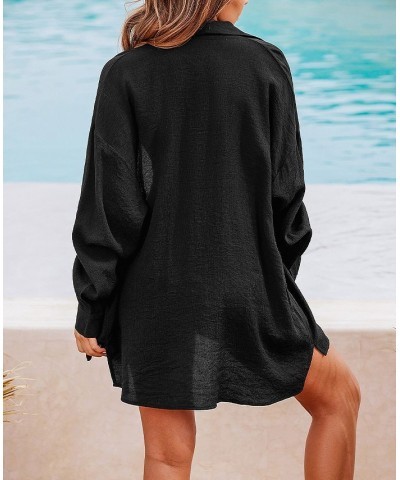 Women's X STASSIE Paradise Sheer Chiffon Oversized Cover-Up Shirt Black $34.21 Swimsuits