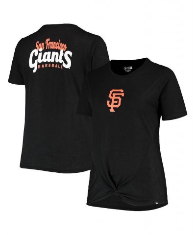 Women's Black San Francisco Giants Plus Size 2-Hit Front Knot T-shirt Black $26.31 Tops