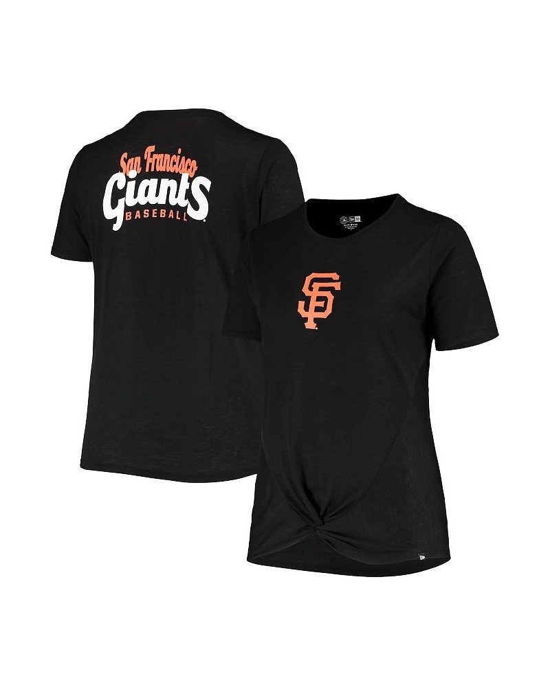 Women's Black San Francisco Giants Plus Size 2-Hit Front Knot T-shirt Black $26.31 Tops