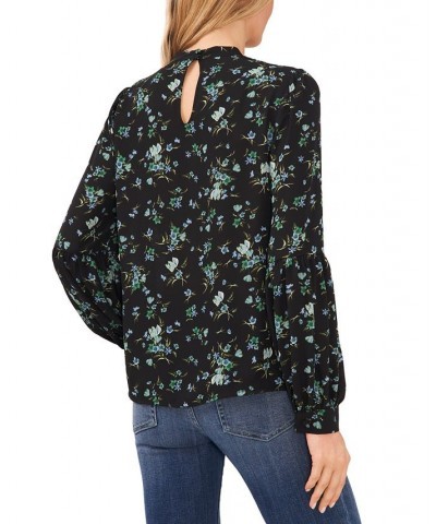 Women's Printed Tie-Neck Blouse Rich Black $22.96 Tops