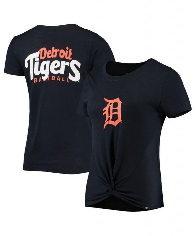Women's Navy Detroit Tigers 2-Hit Front Twist Burnout T-shirt Navy $24.50 Tops