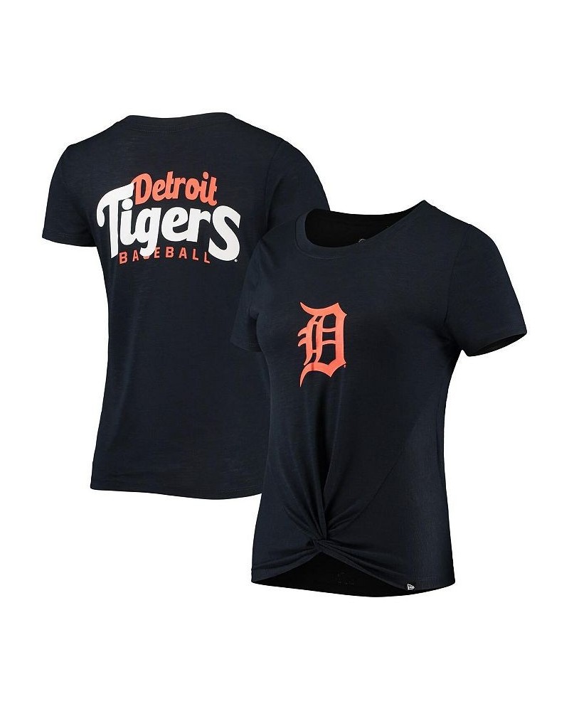 Women's Navy Detroit Tigers 2-Hit Front Twist Burnout T-shirt Navy $24.50 Tops