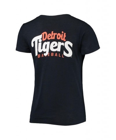 Women's Navy Detroit Tigers 2-Hit Front Twist Burnout T-shirt Navy $24.50 Tops