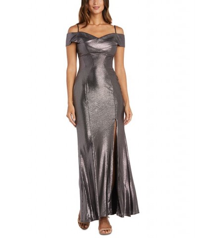 Cold-Shoulder Foil Gown Silver $50.04 Dresses