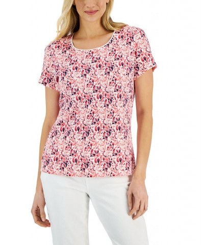 Women's April Droplets Printed Short-Sleeve Top Strawberry Pink $10.50 Tops