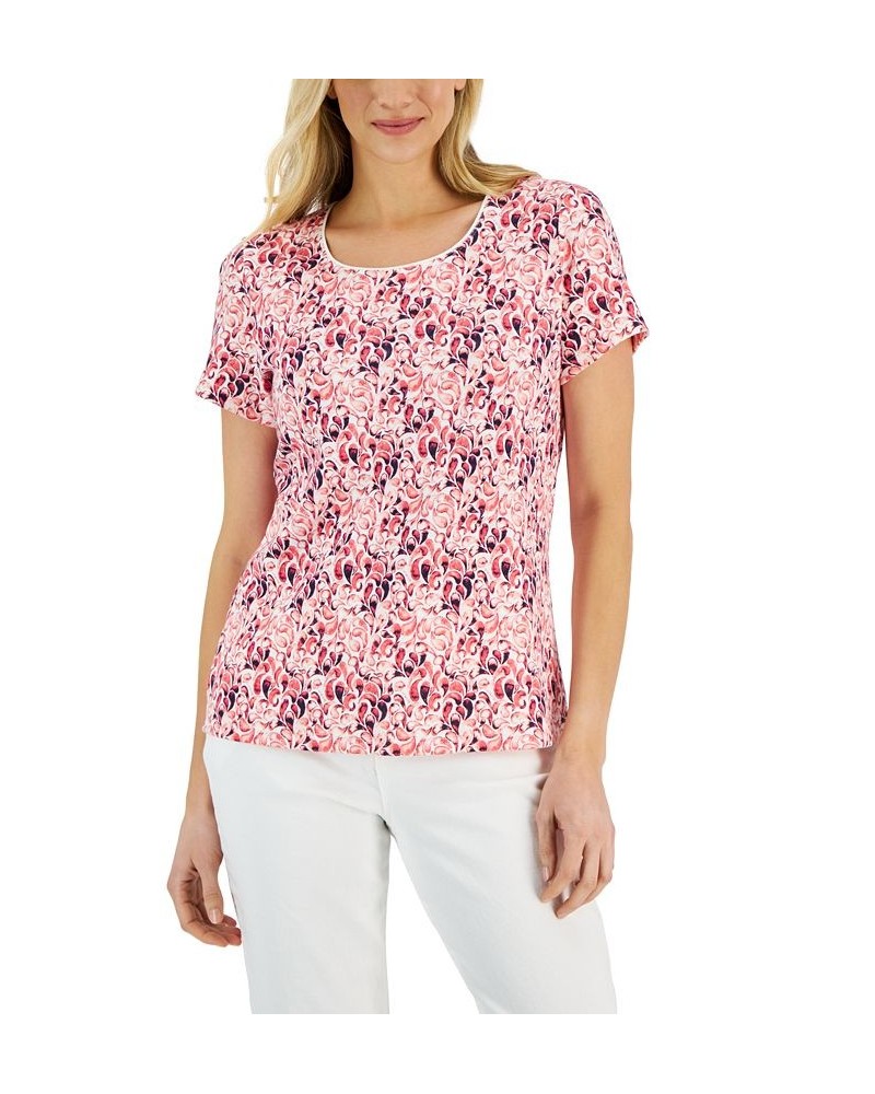 Women's April Droplets Printed Short-Sleeve Top Strawberry Pink $10.50 Tops