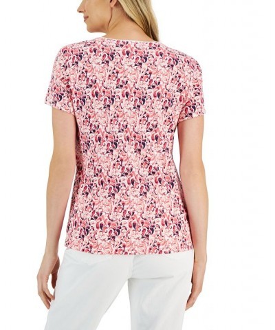 Women's April Droplets Printed Short-Sleeve Top Strawberry Pink $10.50 Tops