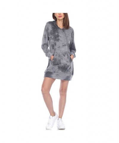 Women's Tie Dye Sweatshirt Dress Gray $28.56 Dresses