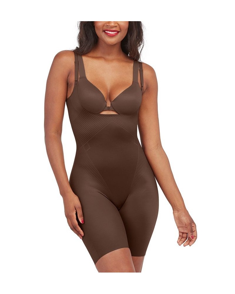 Women's Thinstincts 2.0 Open-Bust Mid-Thigh Bodysuit Chestnut Brown $51.94 Shapewear