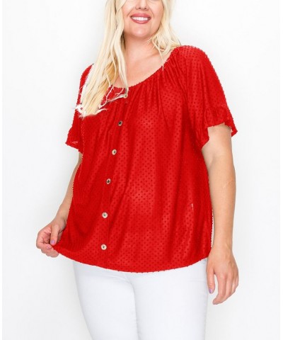 Plus Size Swiss Dot Jersey Top Red $28.00 Tops