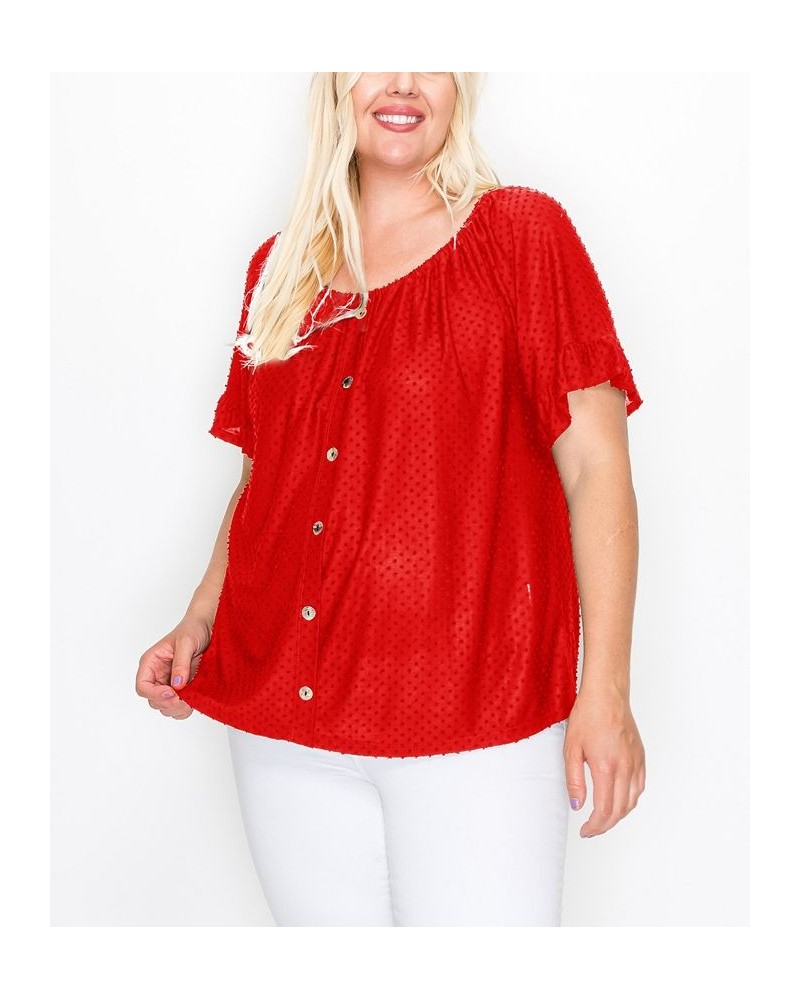 Plus Size Swiss Dot Jersey Top Red $28.00 Tops