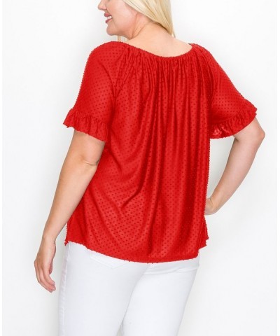 Plus Size Swiss Dot Jersey Top Red $28.00 Tops