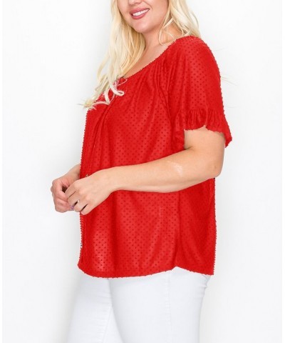 Plus Size Swiss Dot Jersey Top Red $28.00 Tops