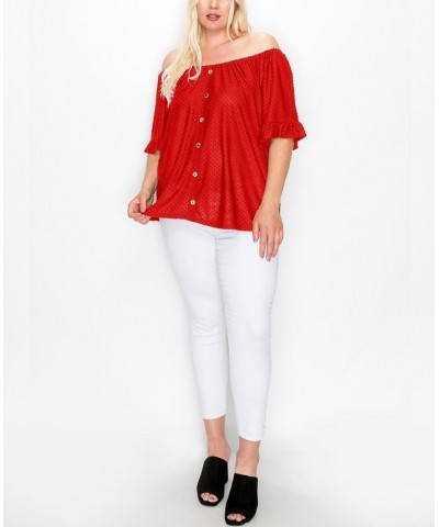 Plus Size Swiss Dot Jersey Top Red $28.00 Tops