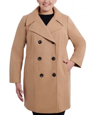 Plus Size Double-Breasted Peacoat Tan/Beige $63.00 Coats
