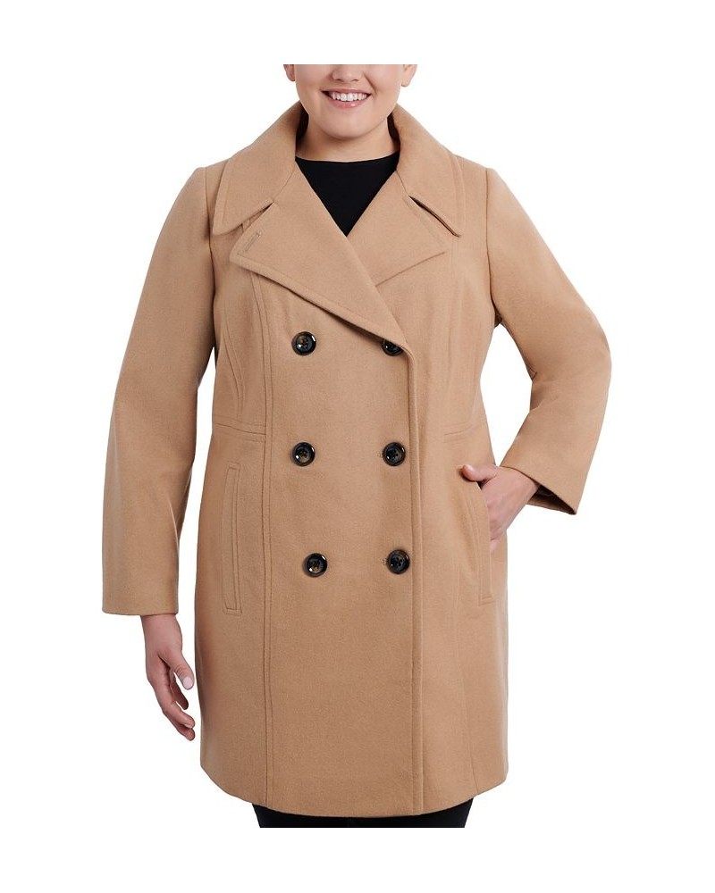 Plus Size Double-Breasted Peacoat Tan/Beige $63.00 Coats