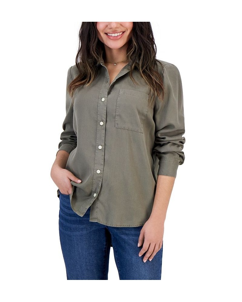 Women's Button-Up Perfect Long-Sleeve Shirt Green $14.25 Tops