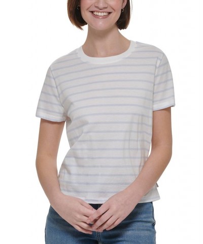 Monoco Striped Boxy T-Shirt Porcelain/waterfall $16.07 Tops