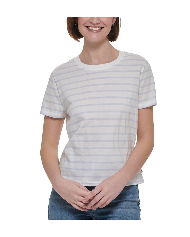 Monoco Striped Boxy T-Shirt Porcelain/waterfall $16.07 Tops