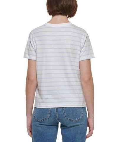 Monoco Striped Boxy T-Shirt Porcelain/waterfall $16.07 Tops