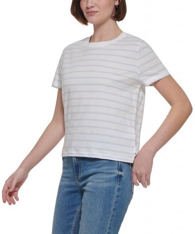 Monoco Striped Boxy T-Shirt Porcelain/waterfall $16.07 Tops