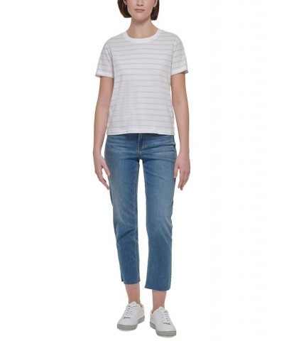 Monoco Striped Boxy T-Shirt Porcelain/waterfall $16.07 Tops