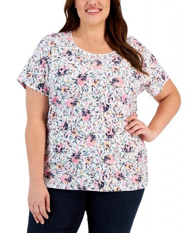 Plus Size Printed Scoop-Neck Top White $9.11 Tops