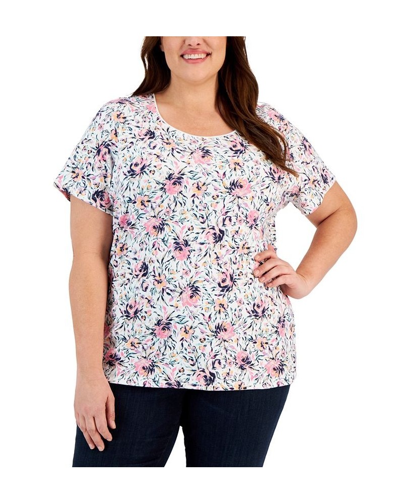 Plus Size Printed Scoop-Neck Top White $9.11 Tops