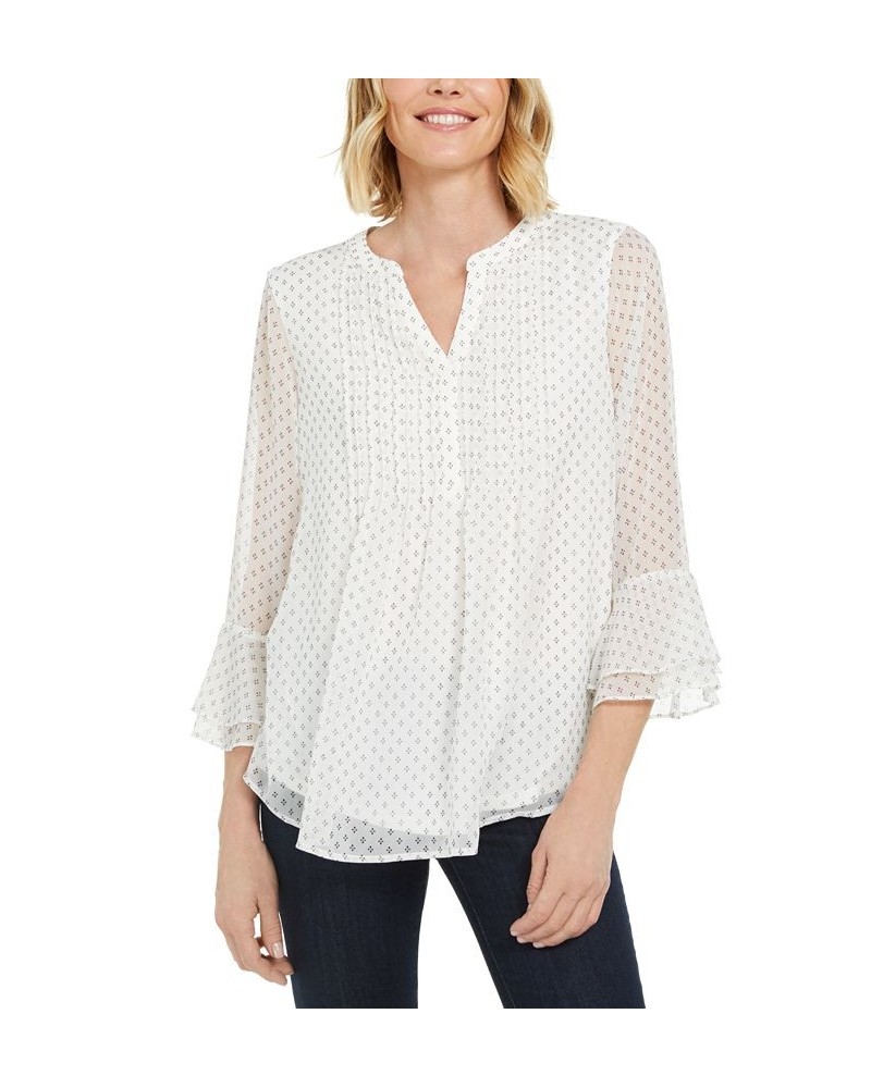 Women's Printed Pintuck Top White $21.48 Tops