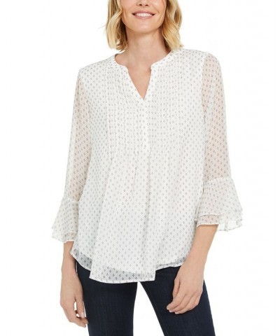 Women's Printed Pintuck Top White $21.48 Tops