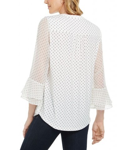 Women's Printed Pintuck Top White $21.48 Tops