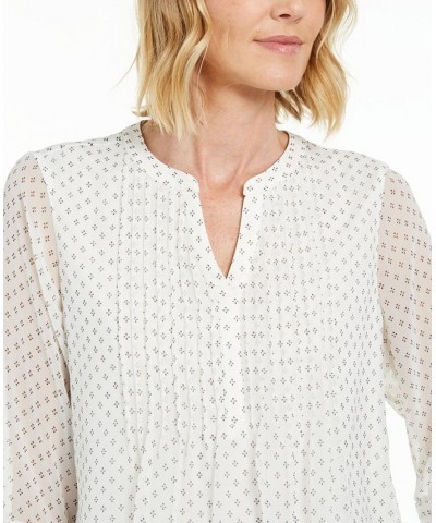 Women's Printed Pintuck Top White $21.48 Tops