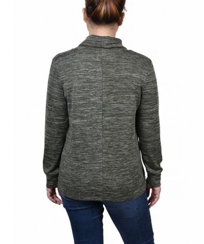 Women's Missy Long Sleeve Overlapping Cowl Neck Top Pesto Green $14.85 Tops