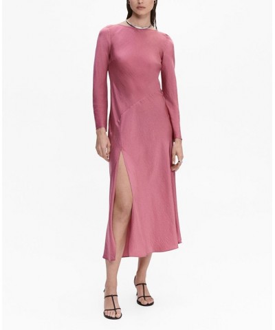 Women's Side-Slit Satin Dress Pink $45.50 Dresses
