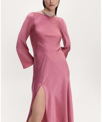 Women's Side-Slit Satin Dress Pink $45.50 Dresses