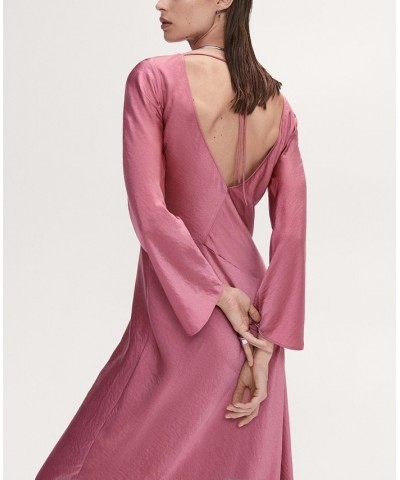 Women's Side-Slit Satin Dress Pink $45.50 Dresses