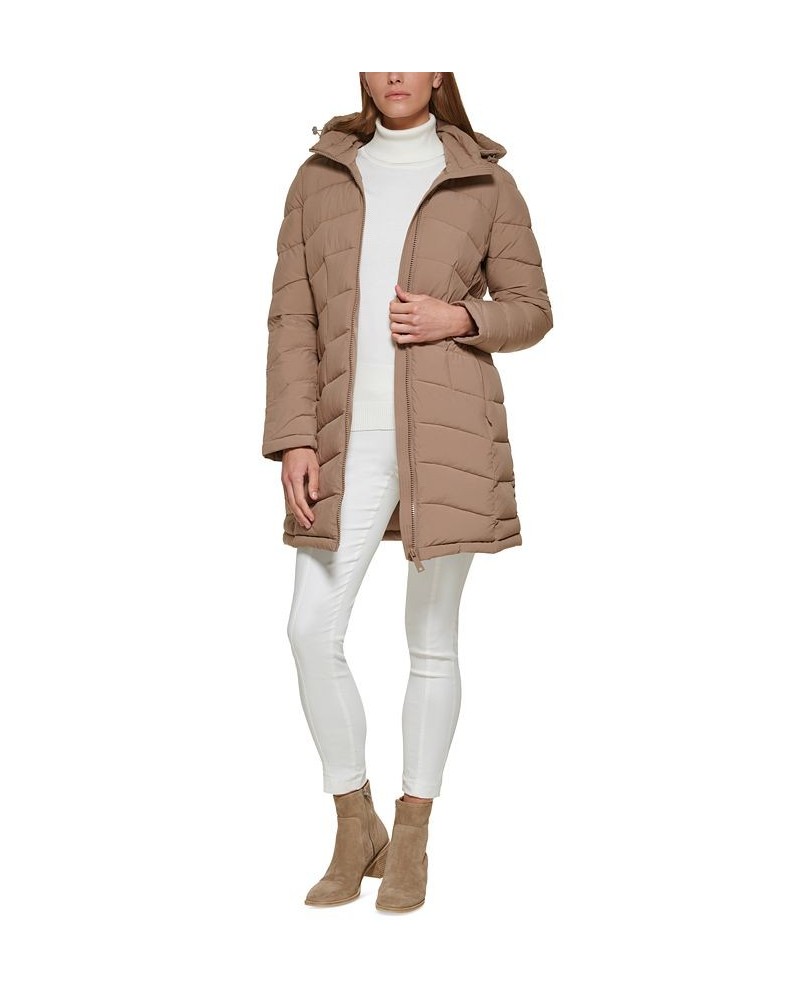 Women's Hooded Packable Puffer Coat Brown $67.50 Coats