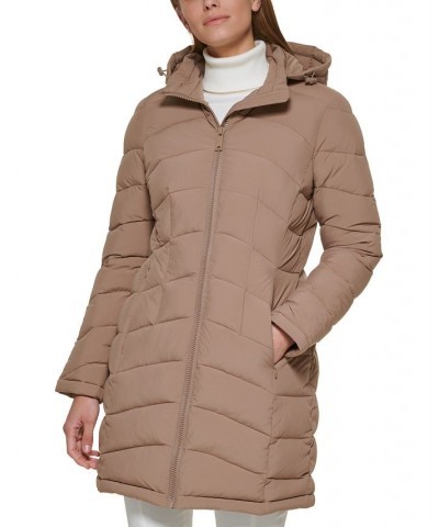 Women's Hooded Packable Puffer Coat Brown $67.50 Coats