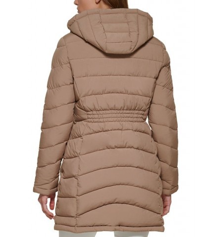 Women's Hooded Packable Puffer Coat Brown $67.50 Coats