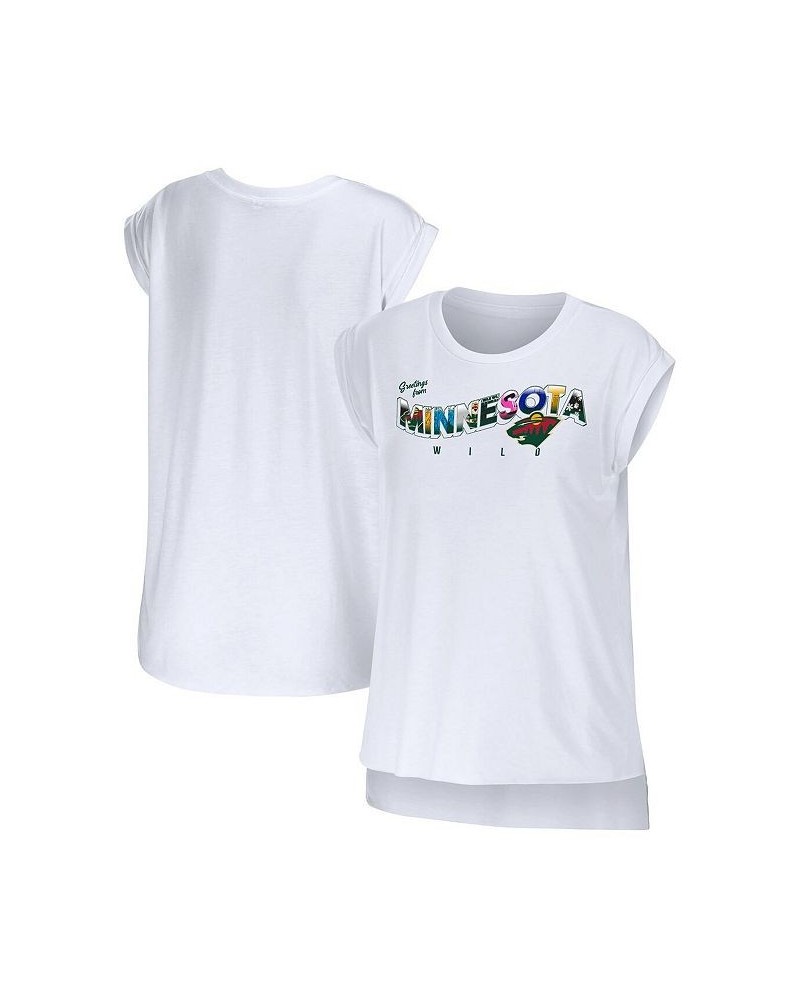 Women's White Minnesota Wild Greetings From Muscle T-shirt White $25.00 Tops