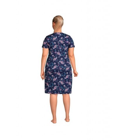 Women's Plus Size Supima Cotton Short Sleeve Knee Length Nightgown Dress Deep sea navy paisley floral $30.58 Sleepwear