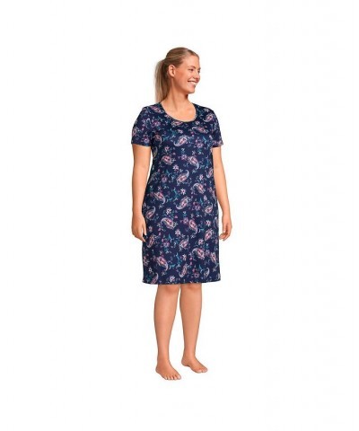 Women's Plus Size Supima Cotton Short Sleeve Knee Length Nightgown Dress Deep sea navy paisley floral $30.58 Sleepwear